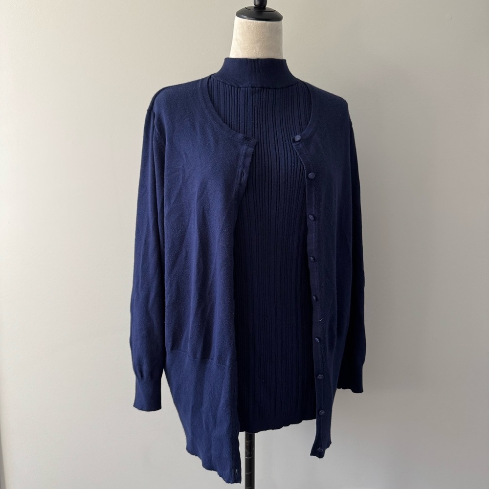 Navy Ribbed Sleeveless Top & Cardigan Set 14/16